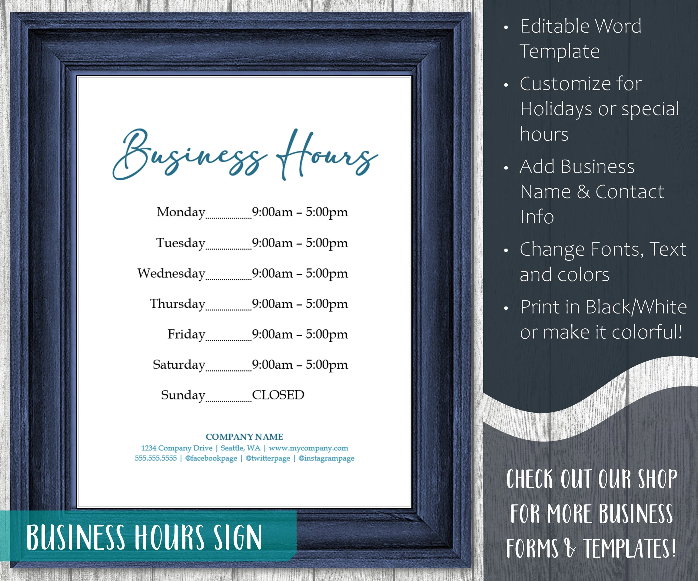 Editable Business Hours Sign Template Storefront Hours WORD Instant Download Etsy Editable Business Hours Sign Template Storefront Hours WORD Instant Download Etsy