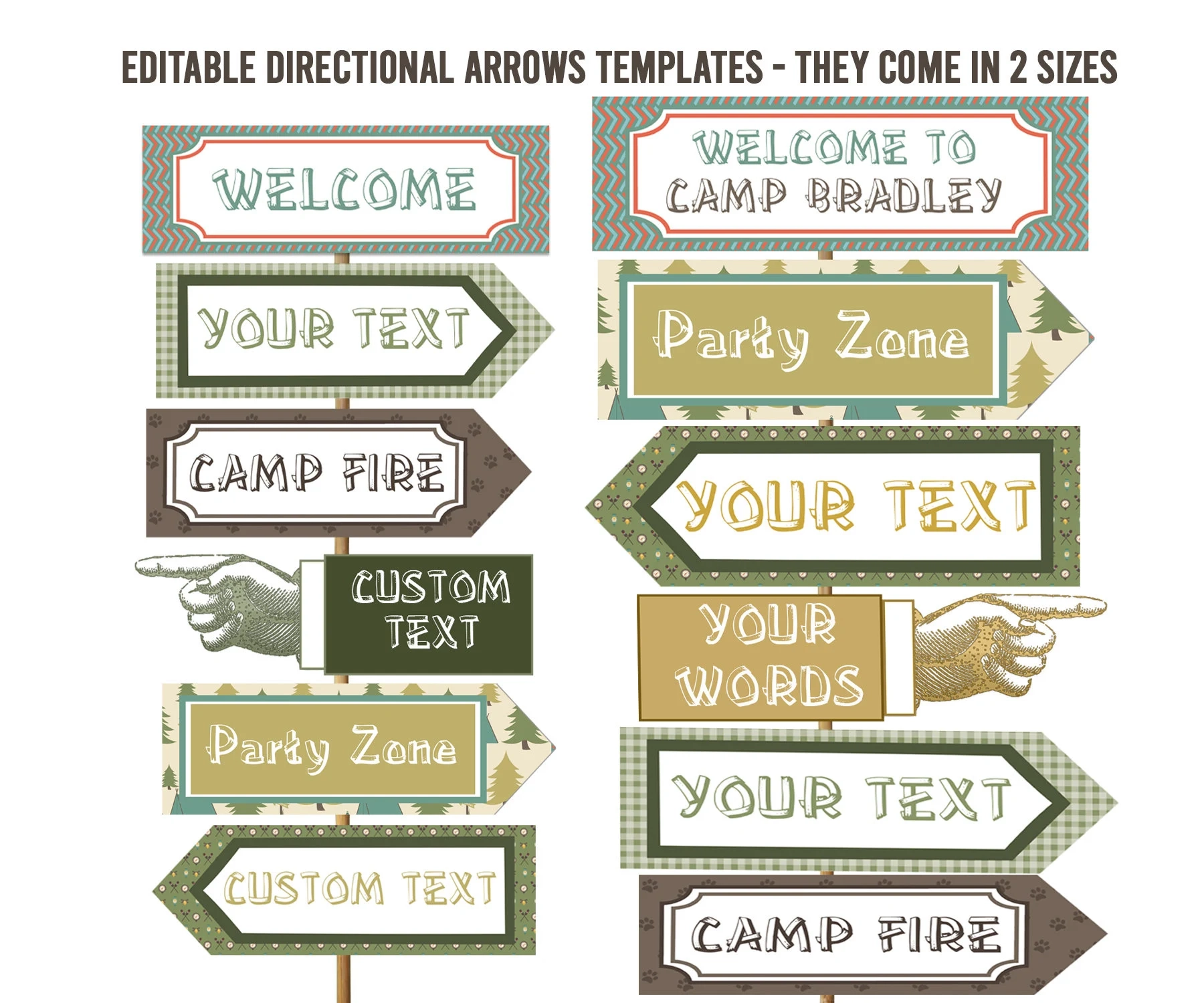 Editable Camping Signs Direction Arrows Camping Arrows Printable Camping Signs Game Sign Camping Themed Birthday Printable Forest Arrow Etsy