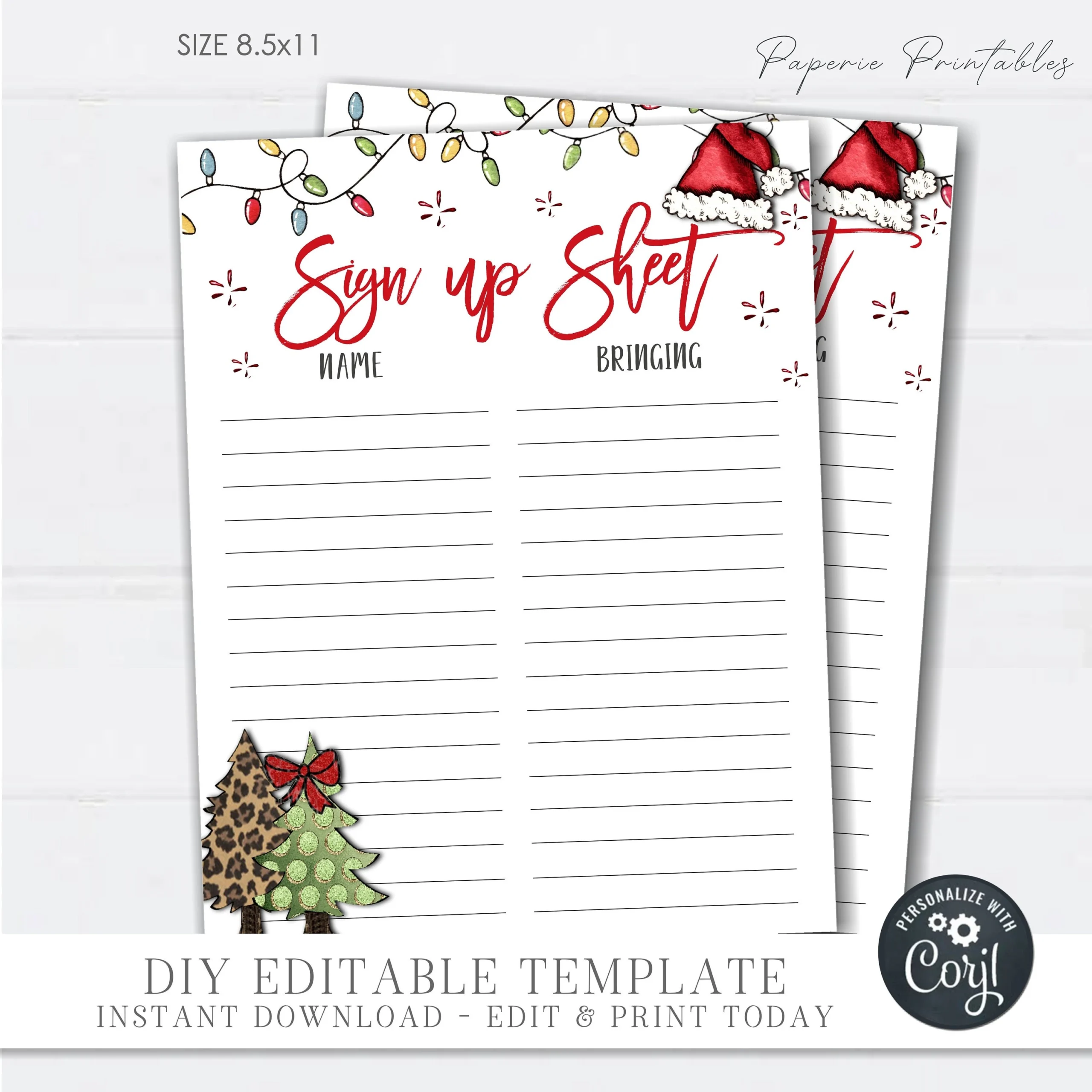 Christmas Potluck Sign Up Sheet Printable