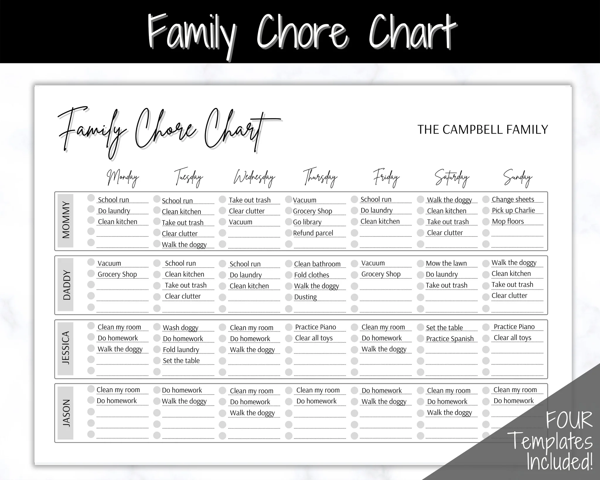 Happy Planner Chores Printables
