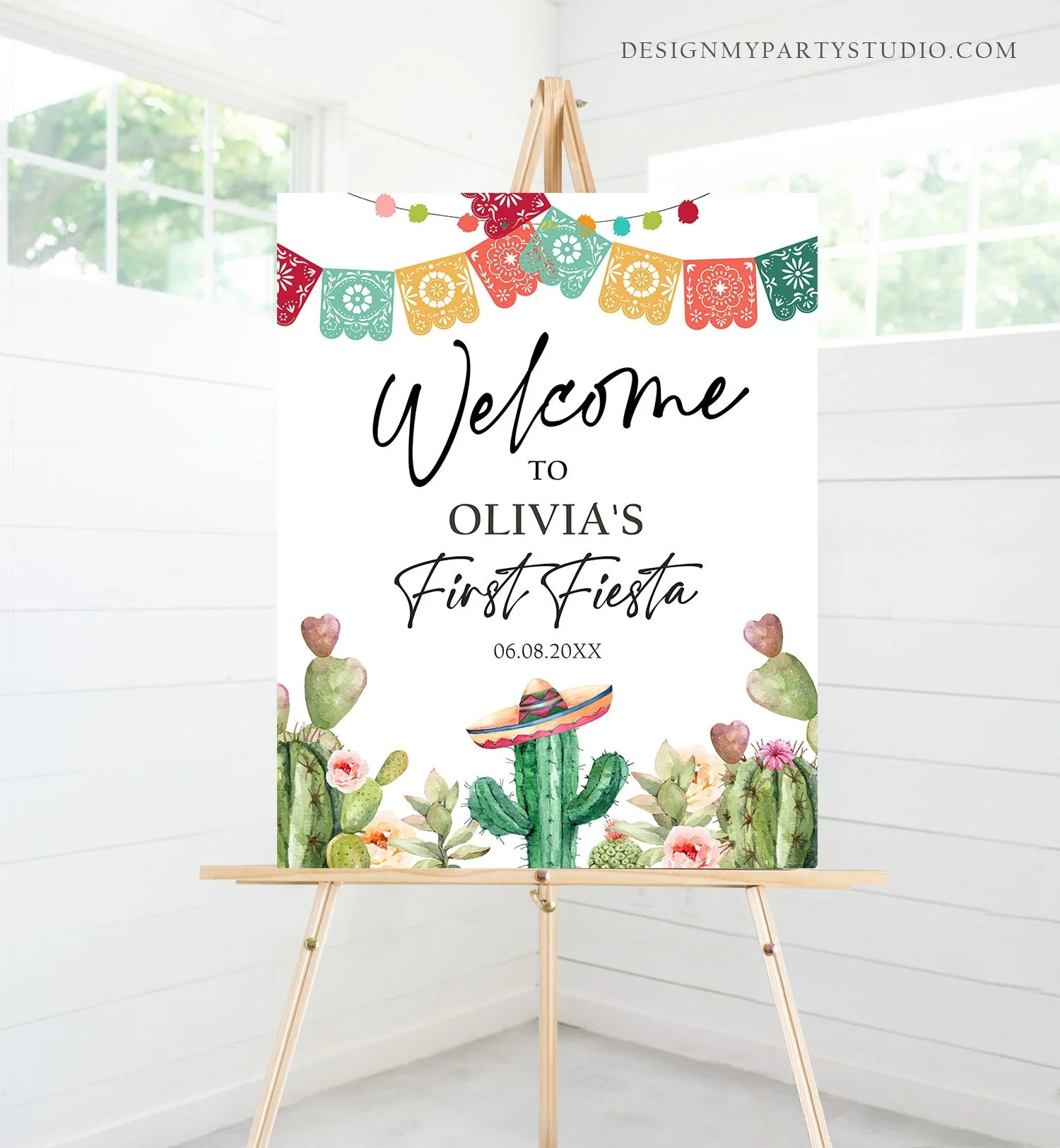 Editable Fiesta Cactus Welcome Sign First Fiesta Birthday Welcome Dese Design My Party Studio
