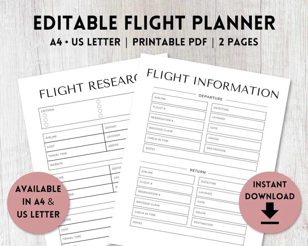 Flight Travel Printable Planner