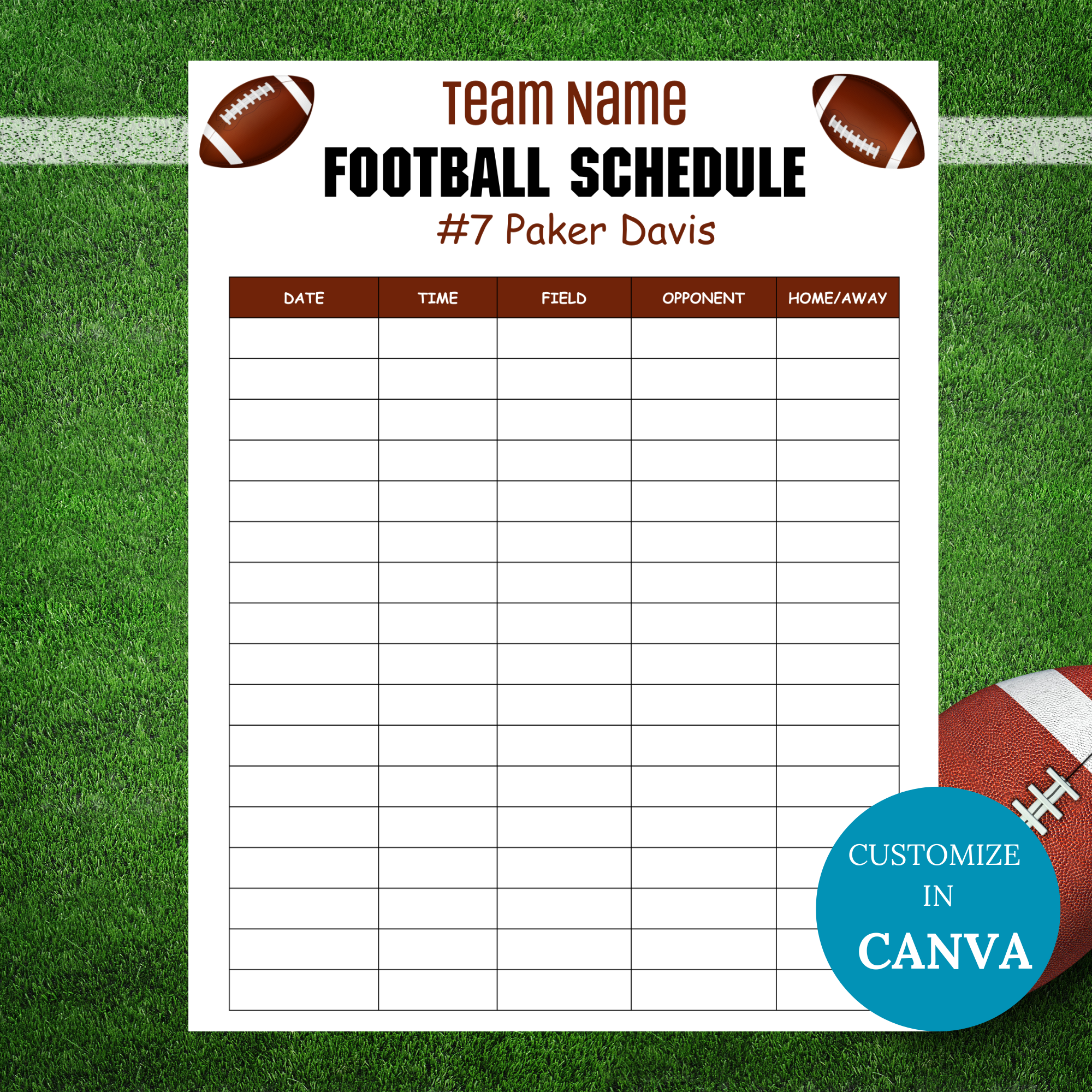 Printable Weekly Football Schedule