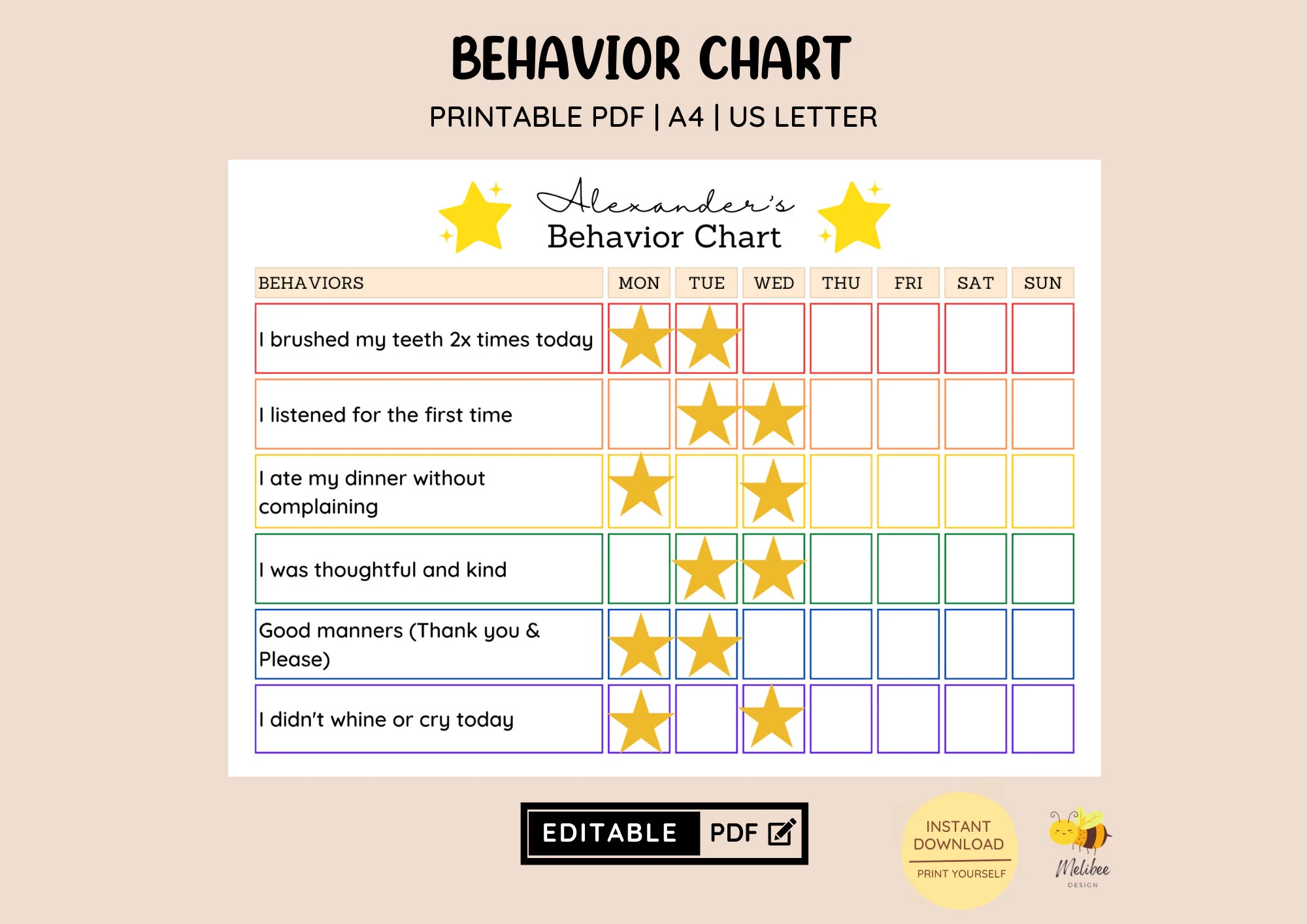 Kids Crying Bahavior Chart Printable