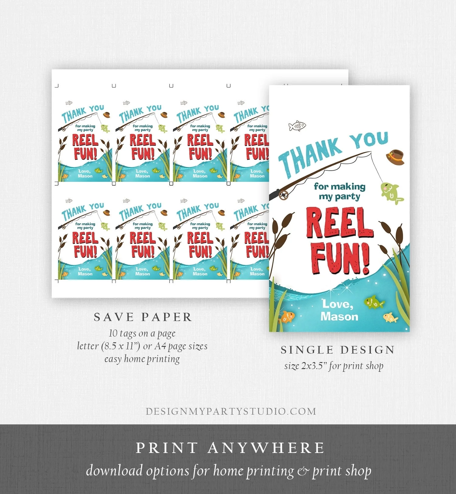 Editable Reel Fun Fishing Favor Tag Fishing Birthday Thank You Tag Gon Design My Party Studio