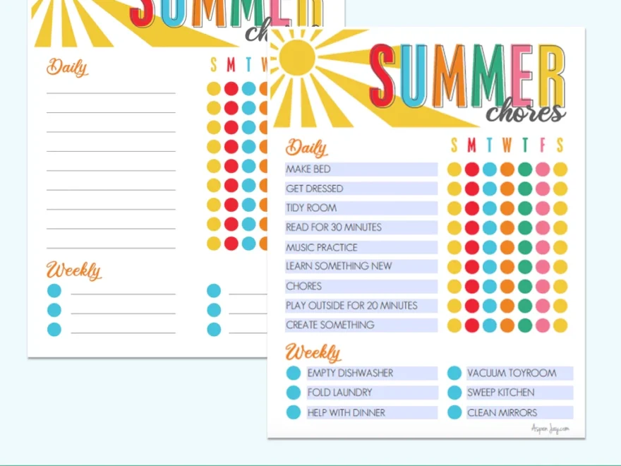 EDITABLE Summer Chore Chart AspenJay