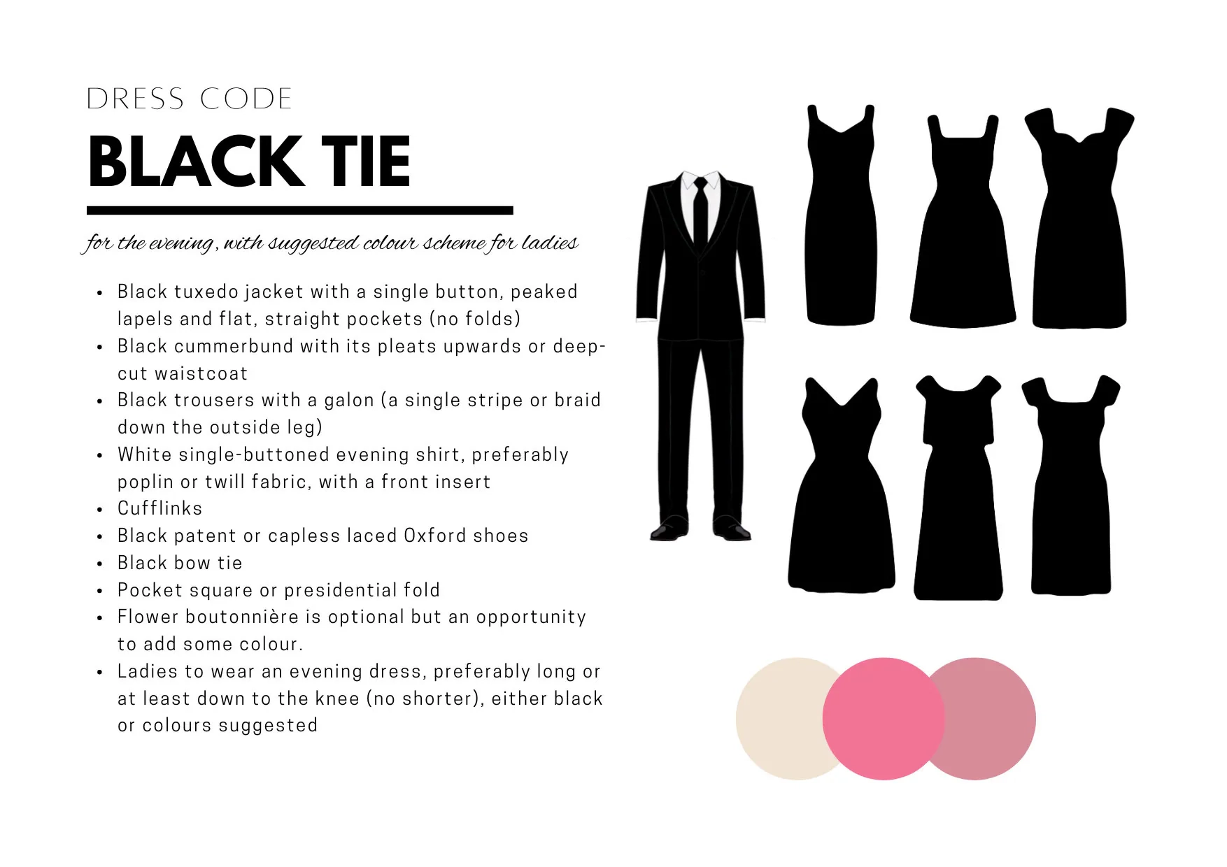 EDITABLE TEMPLATE Black Tie Dress Code Guide with Neck Tie For Weddings Parties Formal And Special Occasions Suggested Colour Scheme Etsy