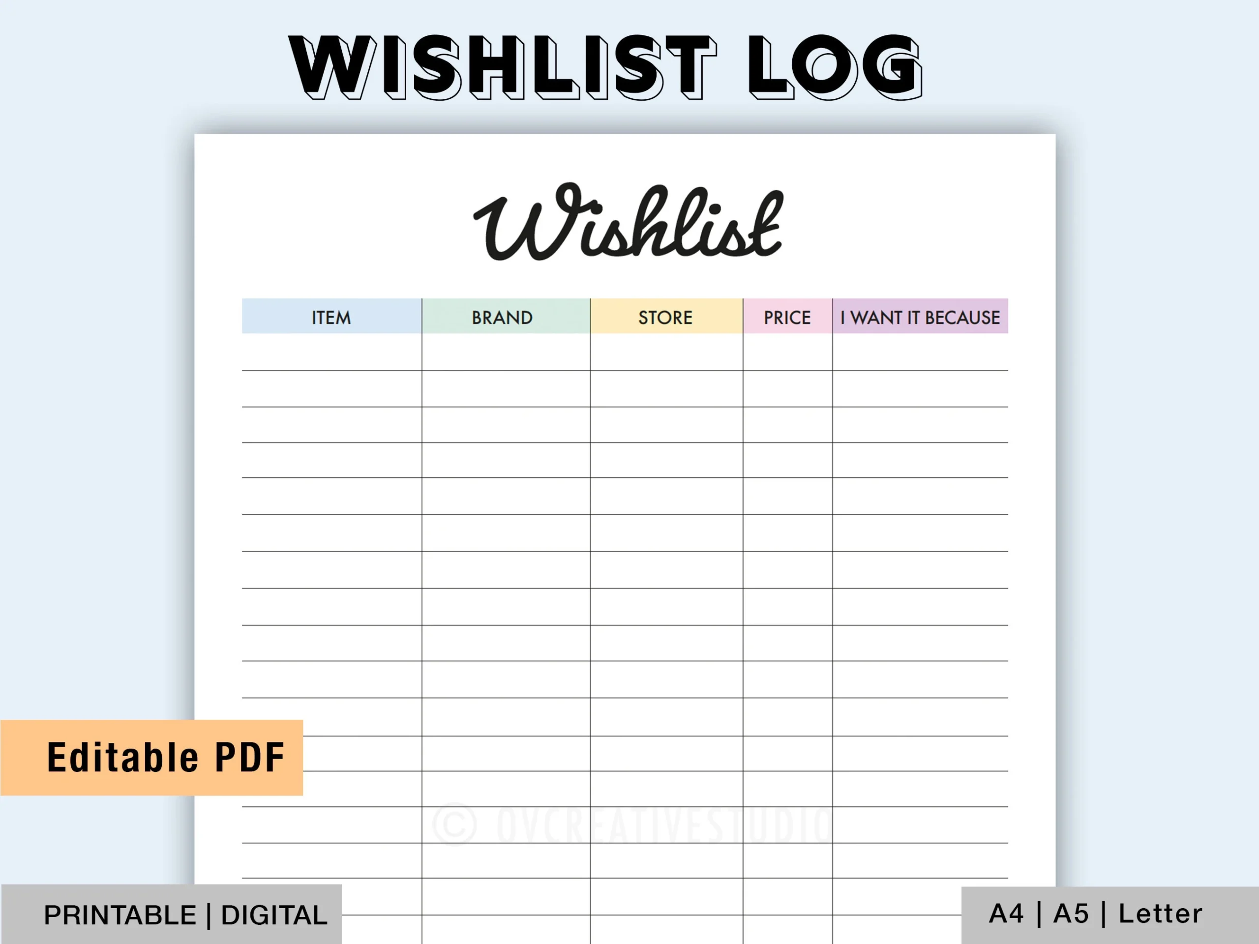 Item Wish List Printable