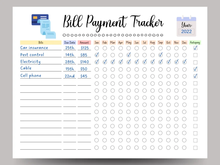 Editable Yearly Bill Tracker Printable Monthly Bill Planner Payment L Scribbled LLC
