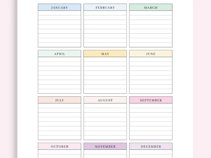 Editable Yearly Planner Printable Yearly Overview On One Page Year At A Glance Undated Minimalist Planner Calendar Template Annual Plan Etsy