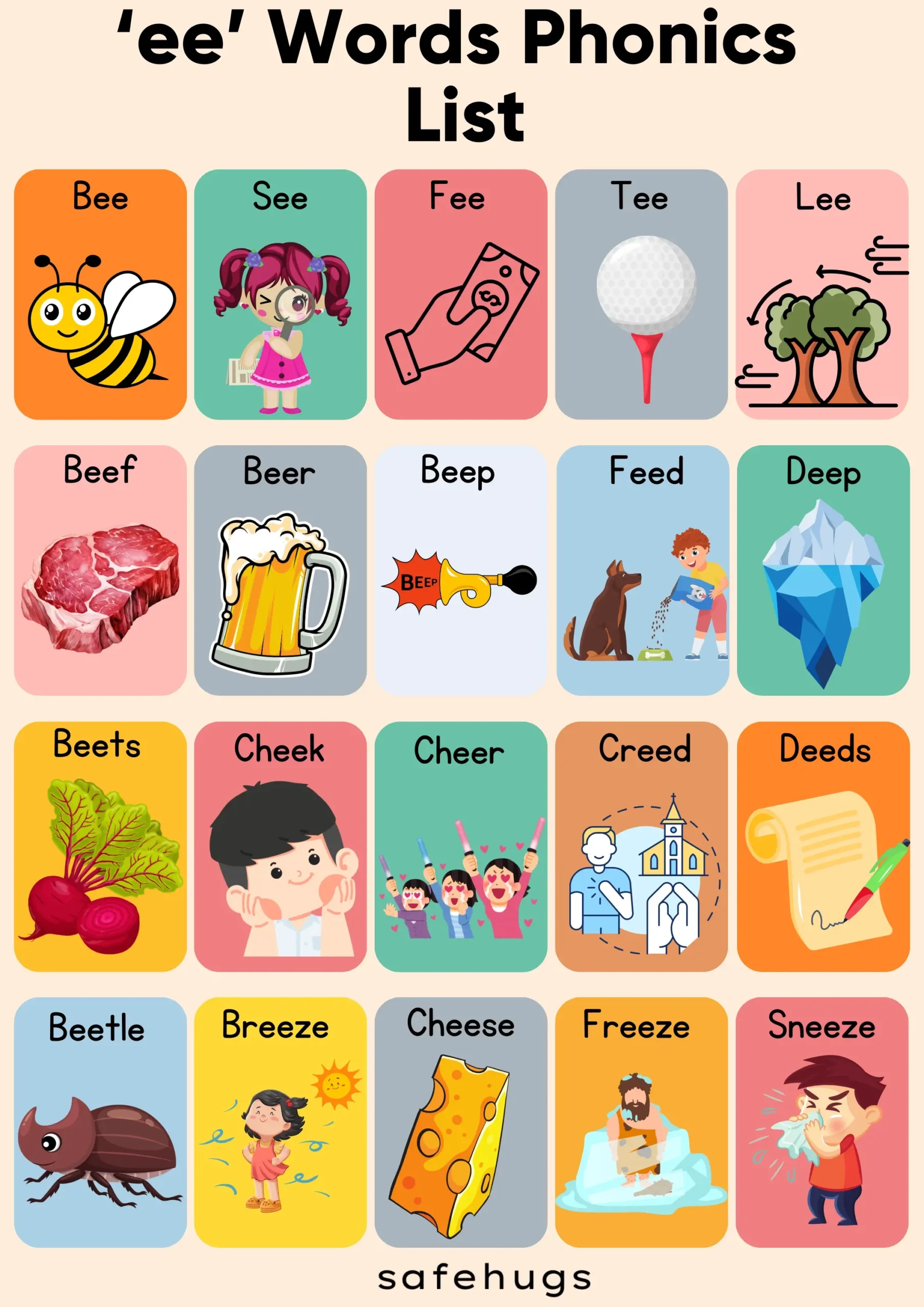 Ee Words For Kids With Pictures Worksheets