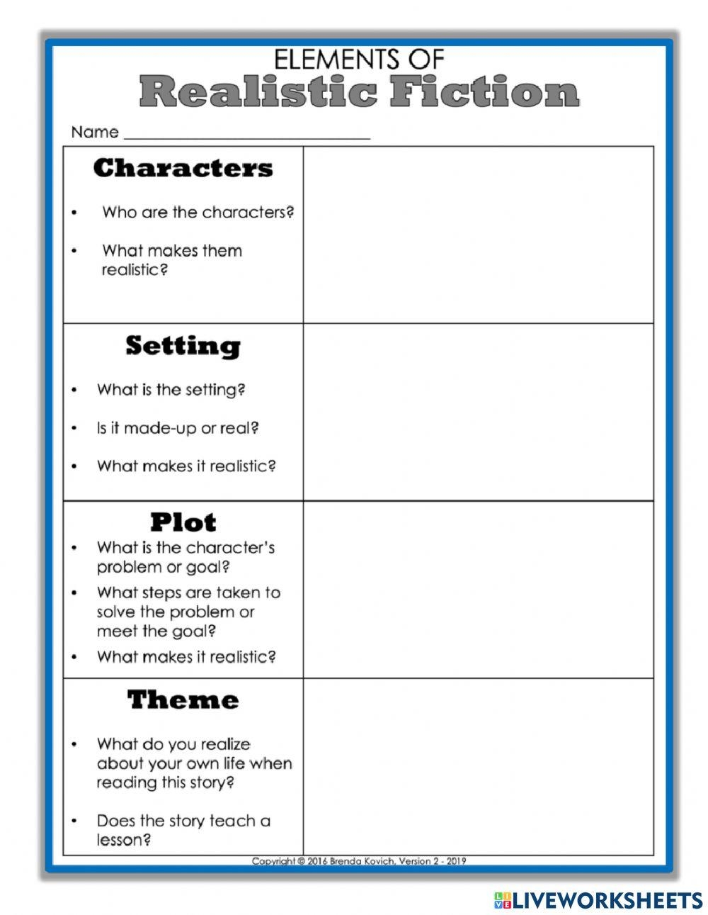 Fictional Elements Quiz Printable
