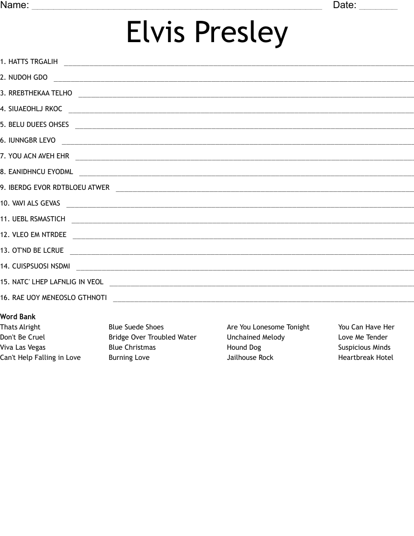 Printable List Of All Elvis Songs