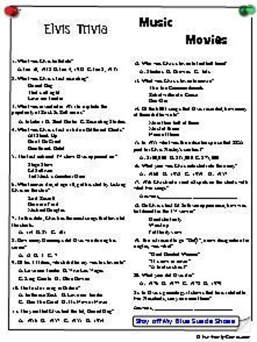 Elvis Trivia Elvis Movies Trivia And Elvis Love Songs Trivia Etsy