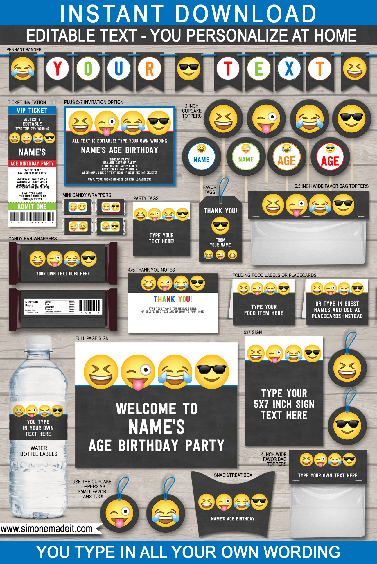 Emoji Theme Party Printables Invitations Decorations