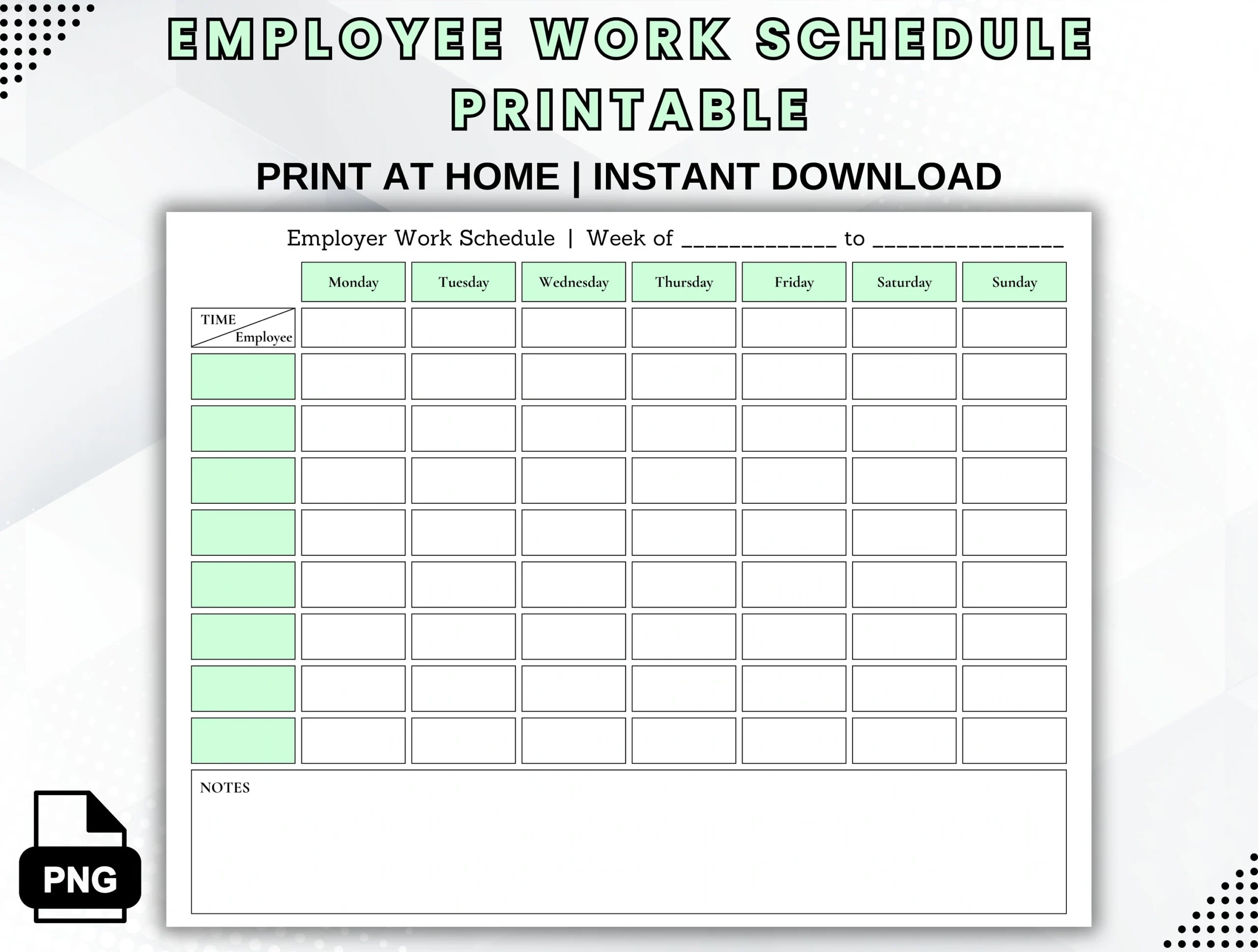Employee Work Schedule Printable Weekly Staff Shift Template PDF PNG JPG Etsy