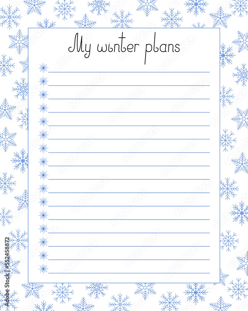 Empty Printable List Template For Seasonal Winter Planning With Snowflake Decor Vector Illustration Things To Do Reminder Fill In Template To Organize Any Life Event Stock Vector Adobe Stock