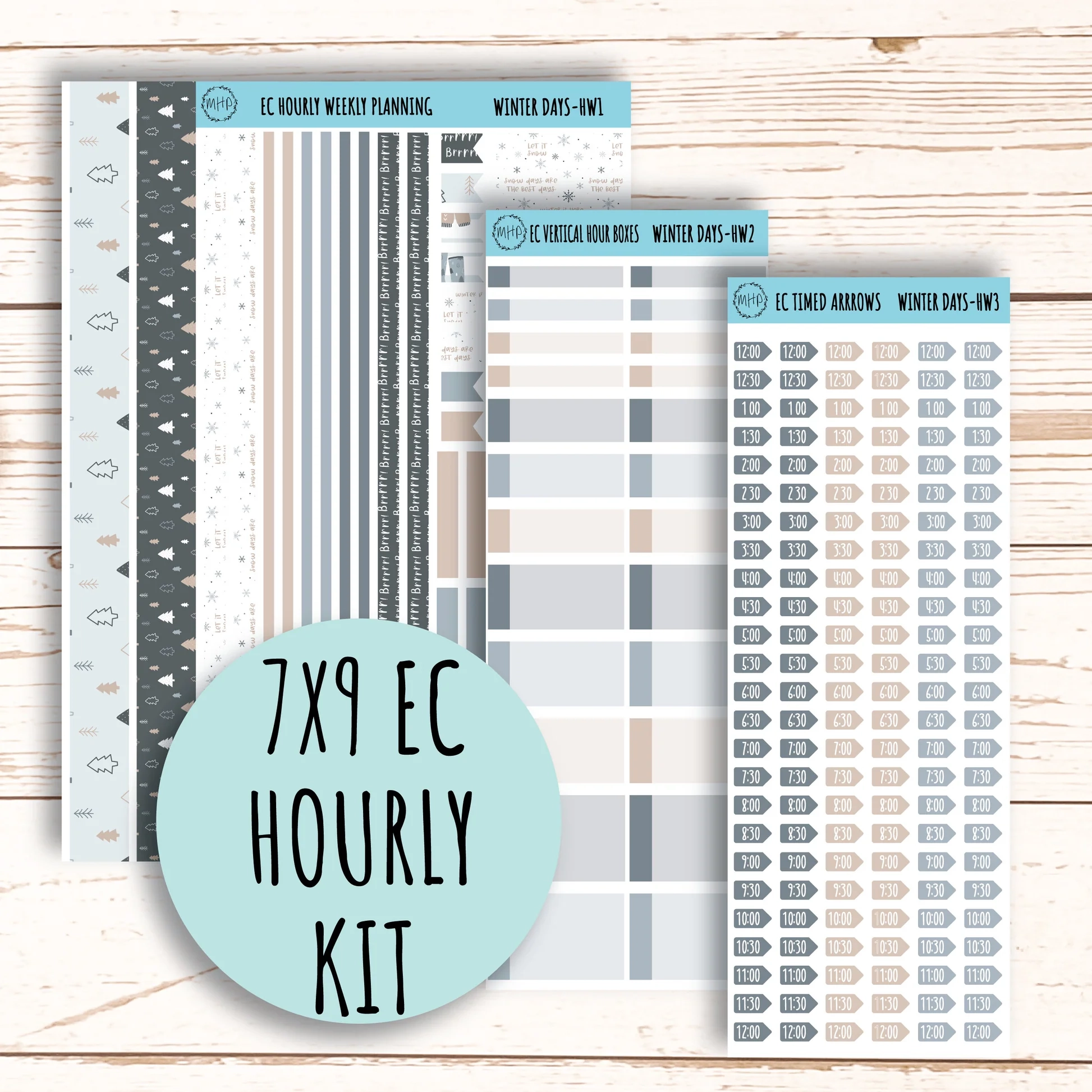 Erin Condren 7x9 Hourly Weekly Planner Sticker Sheets JANUARY Winter My Happy Place Stickers