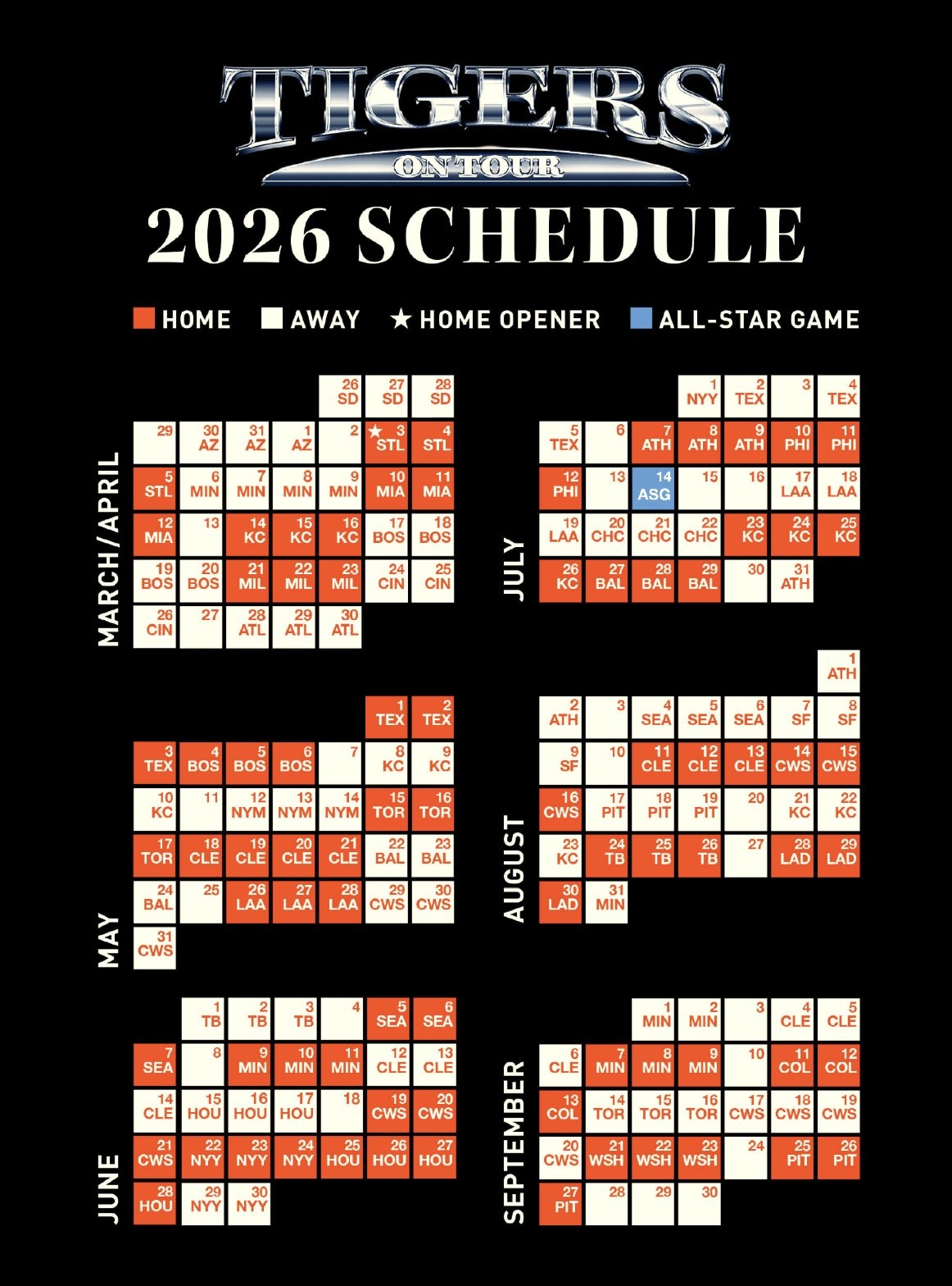 Evan Petzold On X Here s The 2026 Schedule For The Tigers Opening Day Is March 26 Vs The Padres At Petco Park The Home Opener Is April 3 Vs The Cardinals At