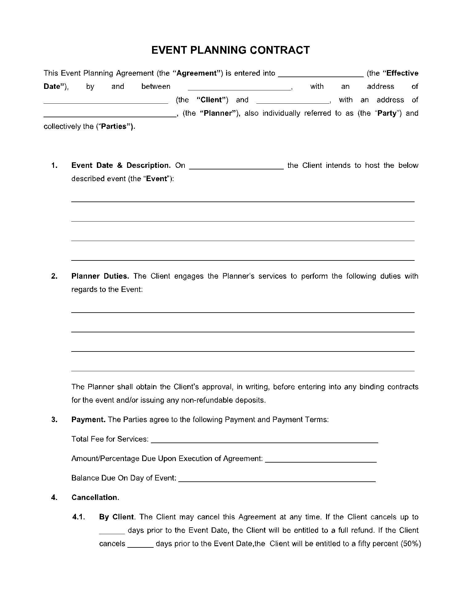 Printable Event Planner Contract Template
