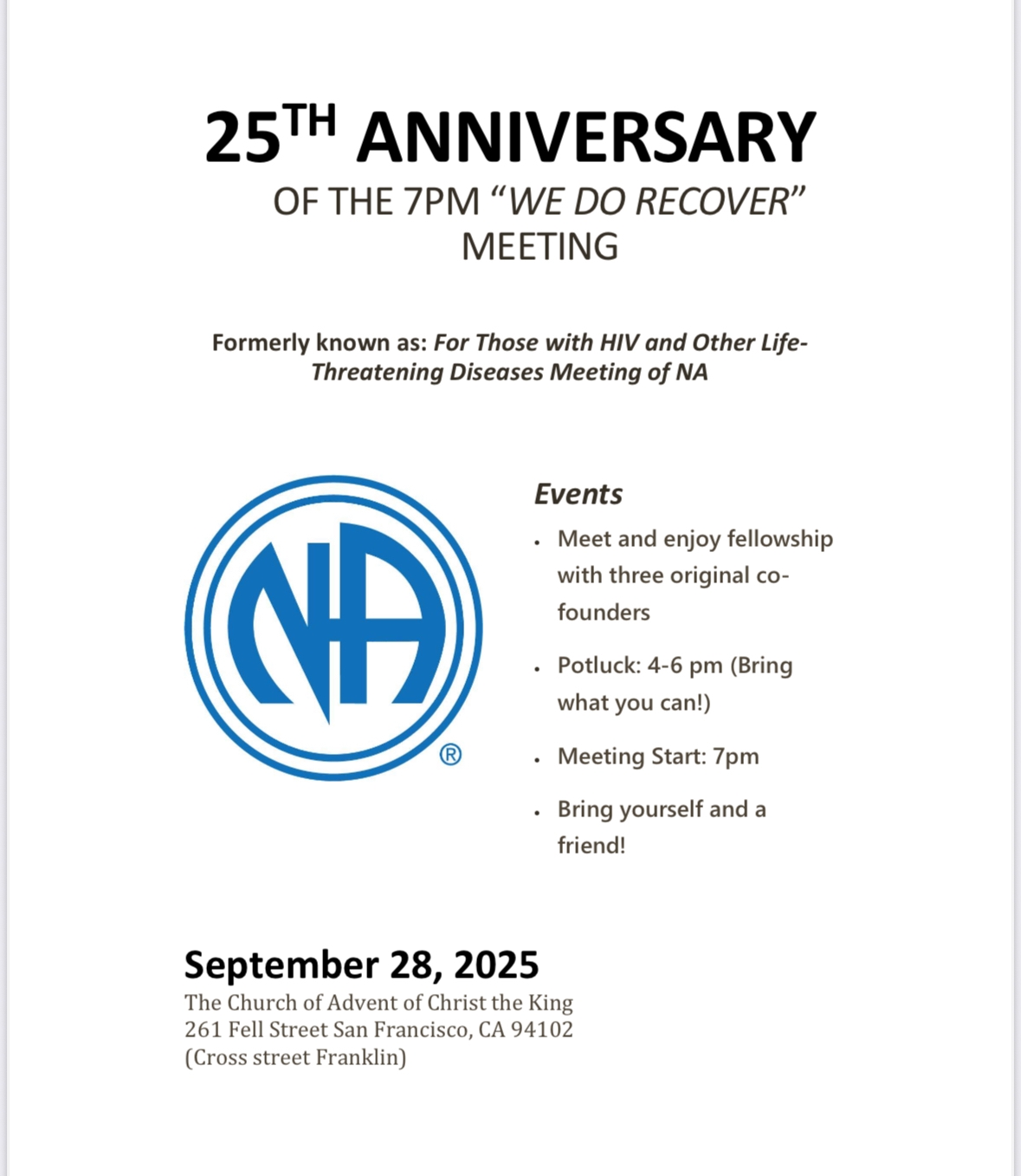 Events For October 2025 San Francisco Area Of Narcotics Anonymous