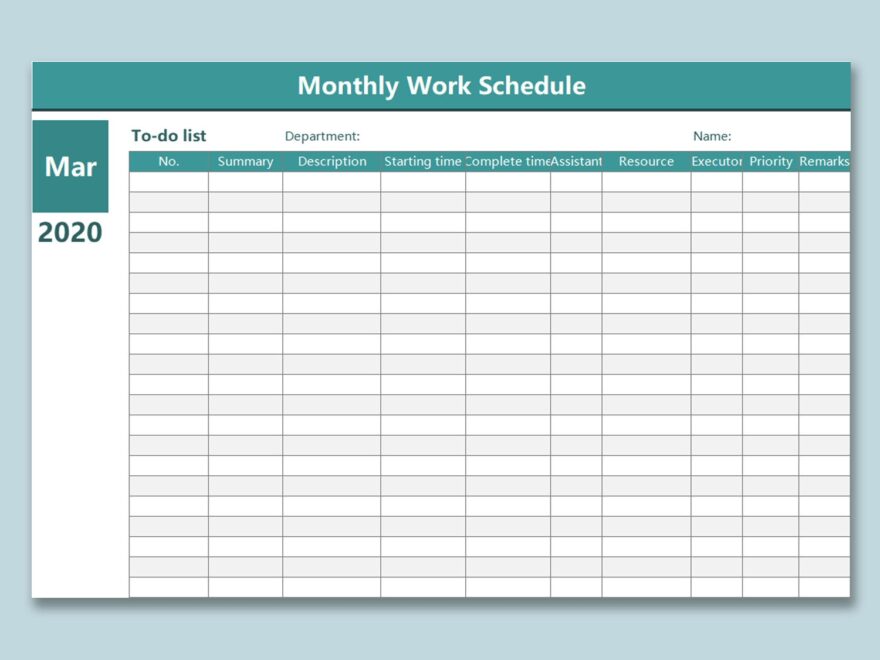 EXCEL Of Monthly Work Schedule Curriculum xlsx WPS Free Templates