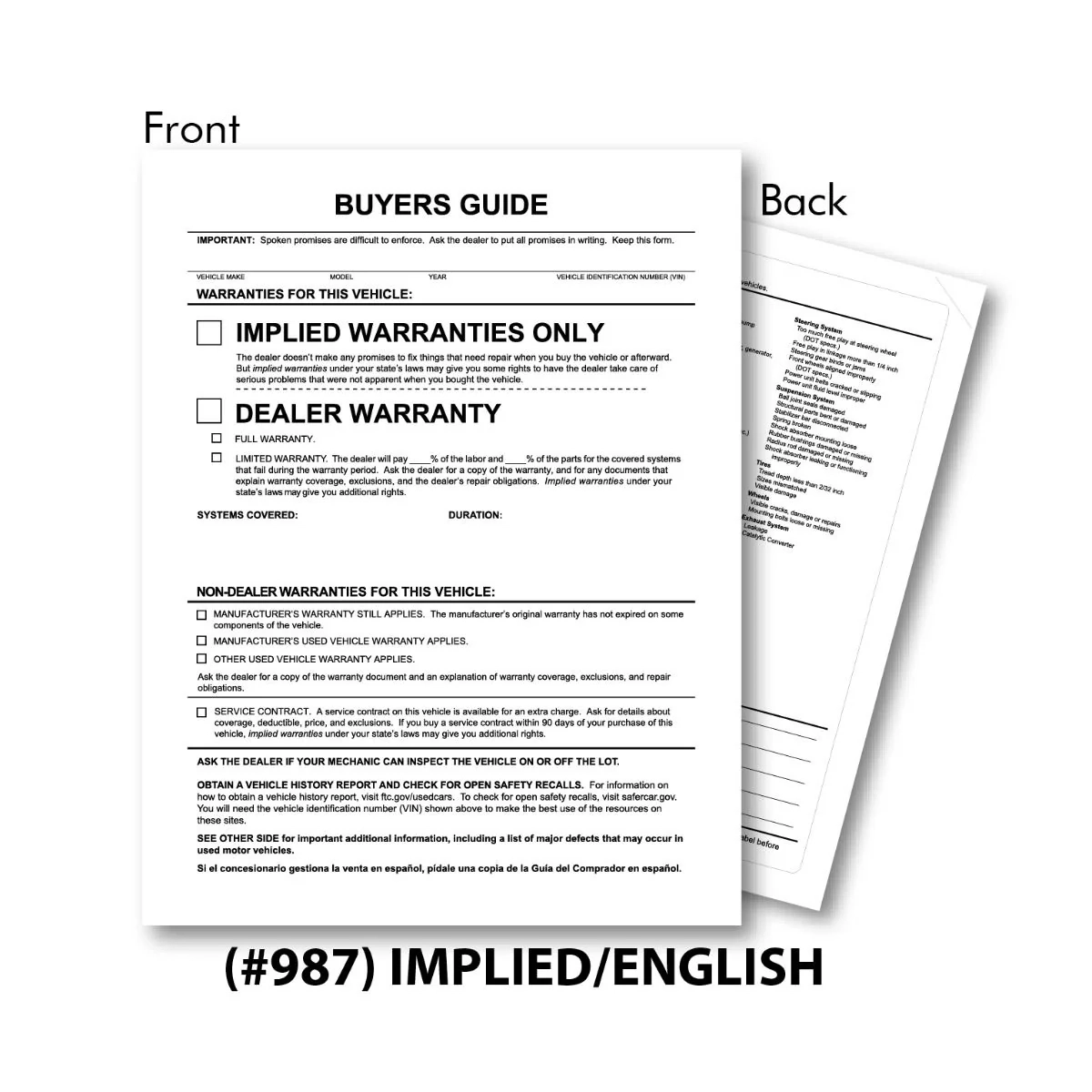 Exterior Buyers Guide Forms US Auto Supplies US AUTO SUPPLIES