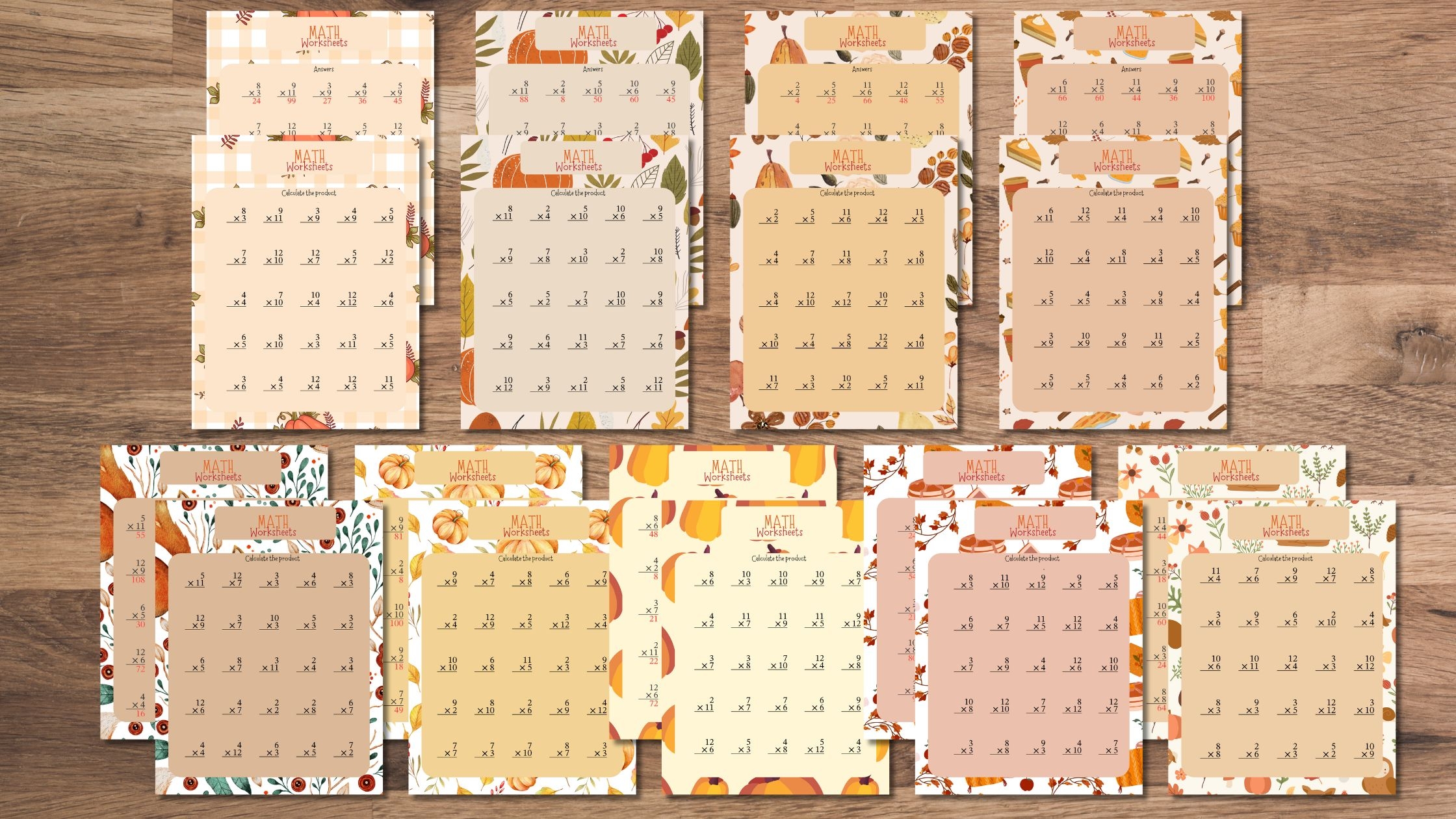 Printable Fall Multiplication Practice Sheets