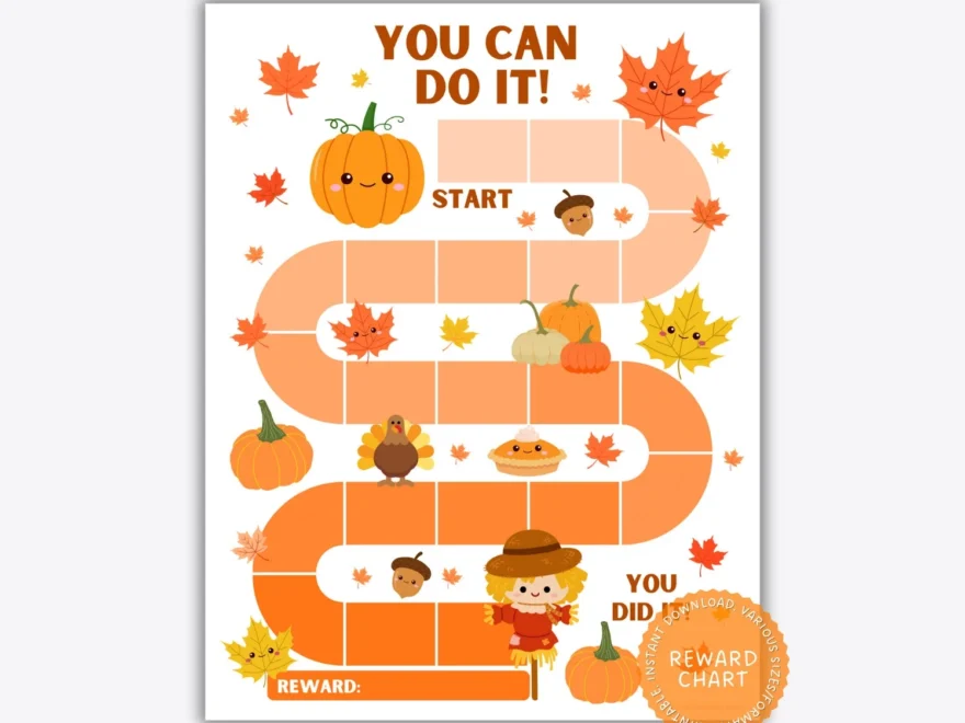 Fall Kids Reward Chart Autumn Scarecrow Pumpkins PDF JPG PNG Etsy