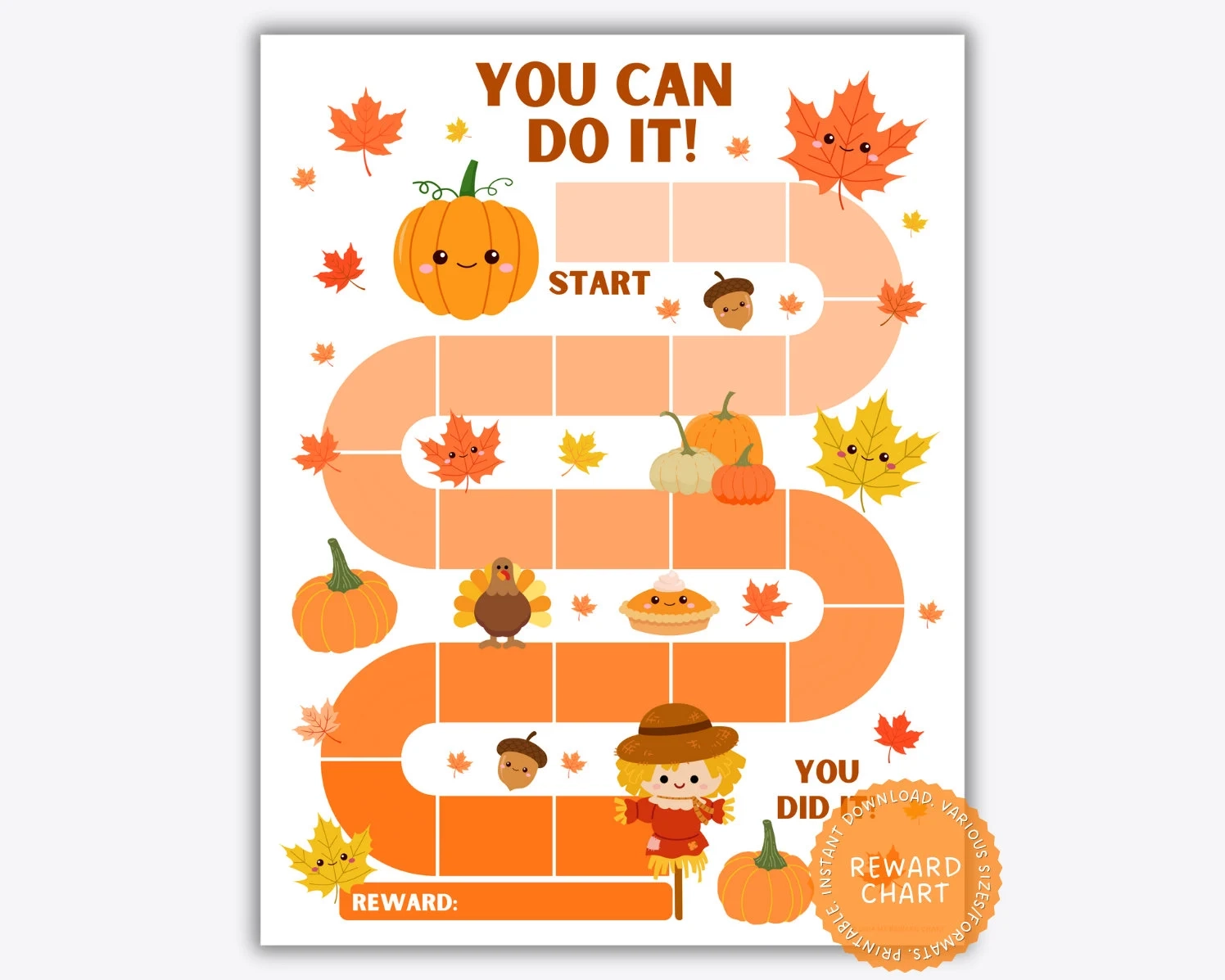 Fall Kids Reward Chart Autumn Scarecrow Pumpkins PDF JPG PNG Etsy