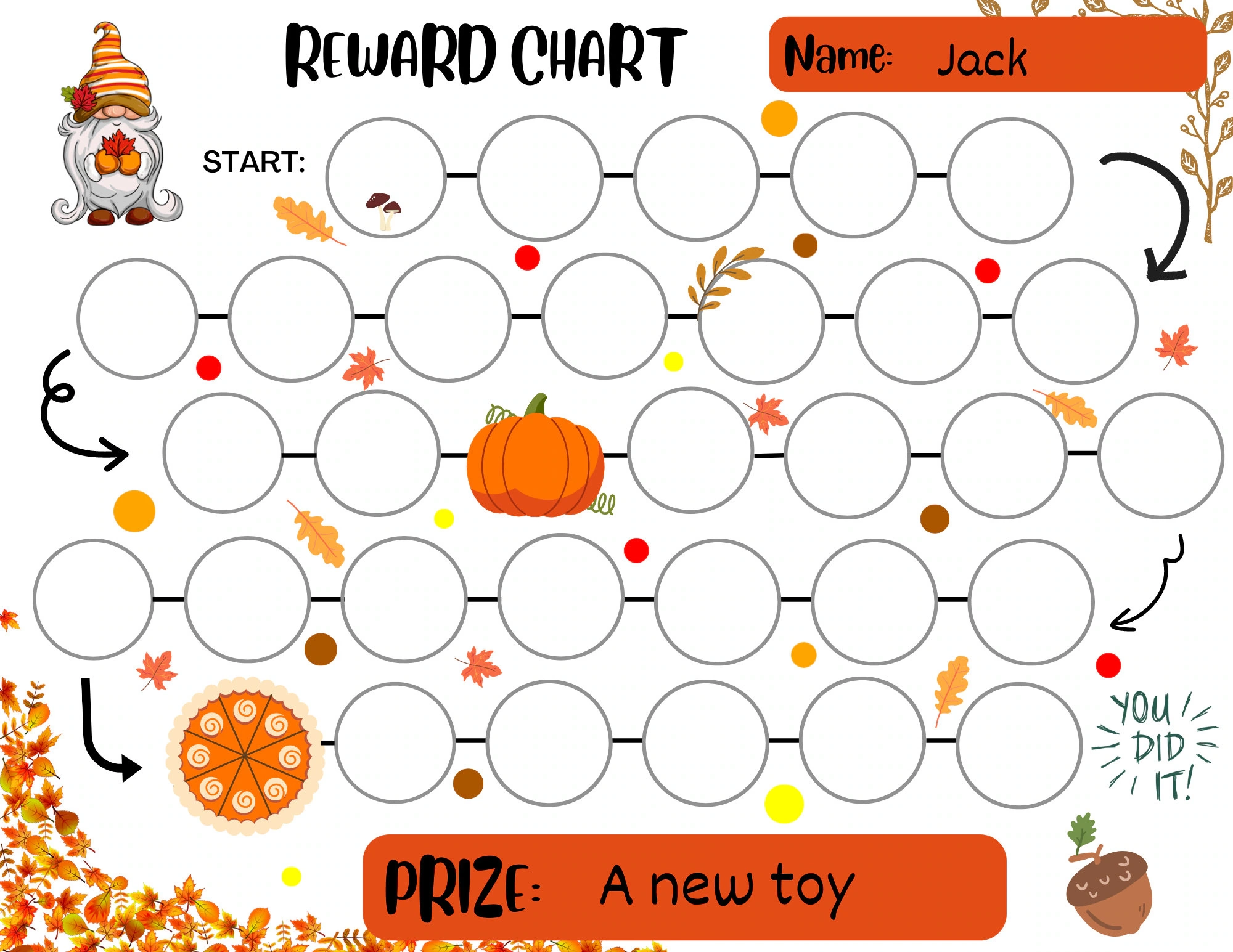 Fall Sticker Chart Printable