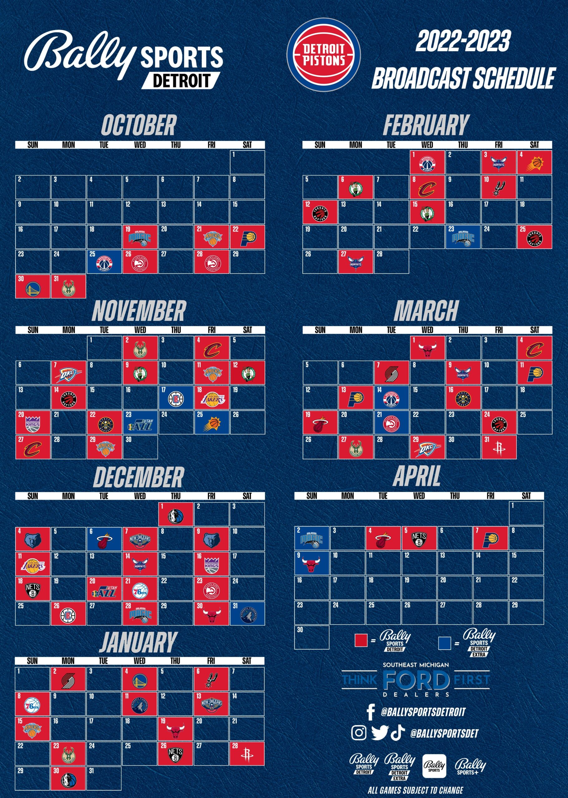 Detroit Pistons Printable Schedule