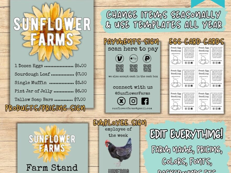 Farmstand Sign Bundle Editable Farming Business Kit Menu Pricing Yard Sign Printable Vender Booth Signs Farmers Market Display Table PDF Etsy