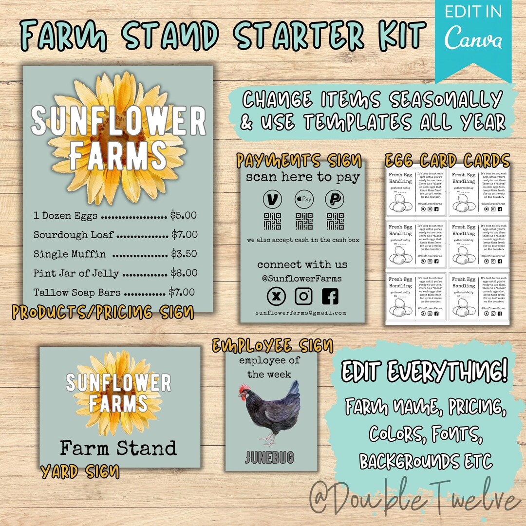 Farmstand Sign Bundle Editable Farming Business Kit Menu Pricing Yard Sign Printable Vender Booth Signs Farmers Market Display Table PDF Etsy