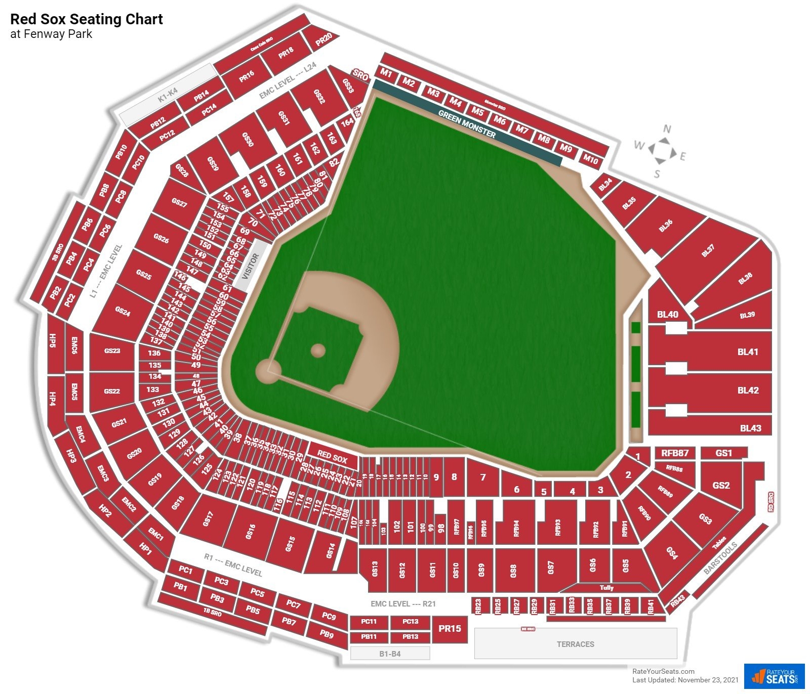 Printable Seating Chart For Fenway Park