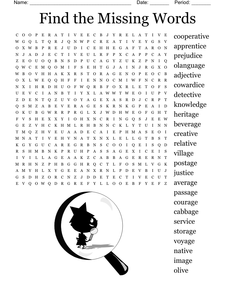 Find The Missing Words Word Search WordMint