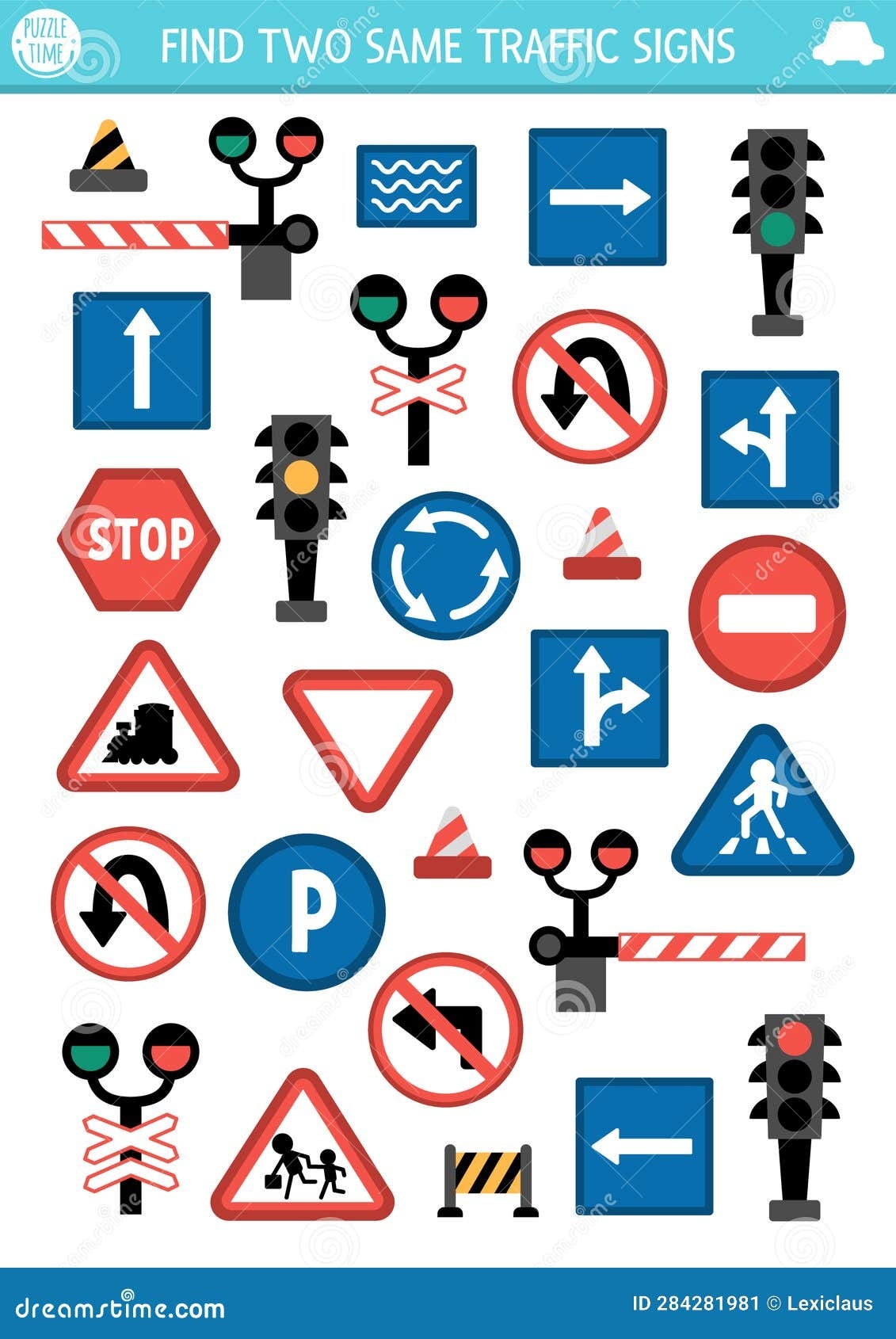 Find Two Same Road Signs Transportation Matching Activity For Worksheets Library