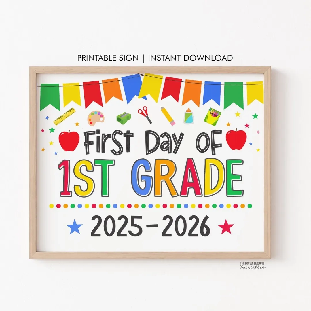 First Day Of 1st Grade Sign Printable INSTANT DOWNLOAD Photo Prop First Day Of First Grade Sign Chalkboard Back To School Sign Etsy