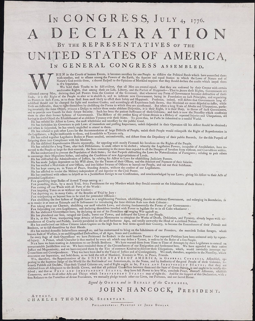 Declaration Of Independence Signed Printable
