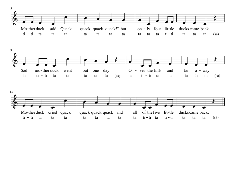 Five Little Ducks Sheet Music For Piano Solo Easy MuseScore