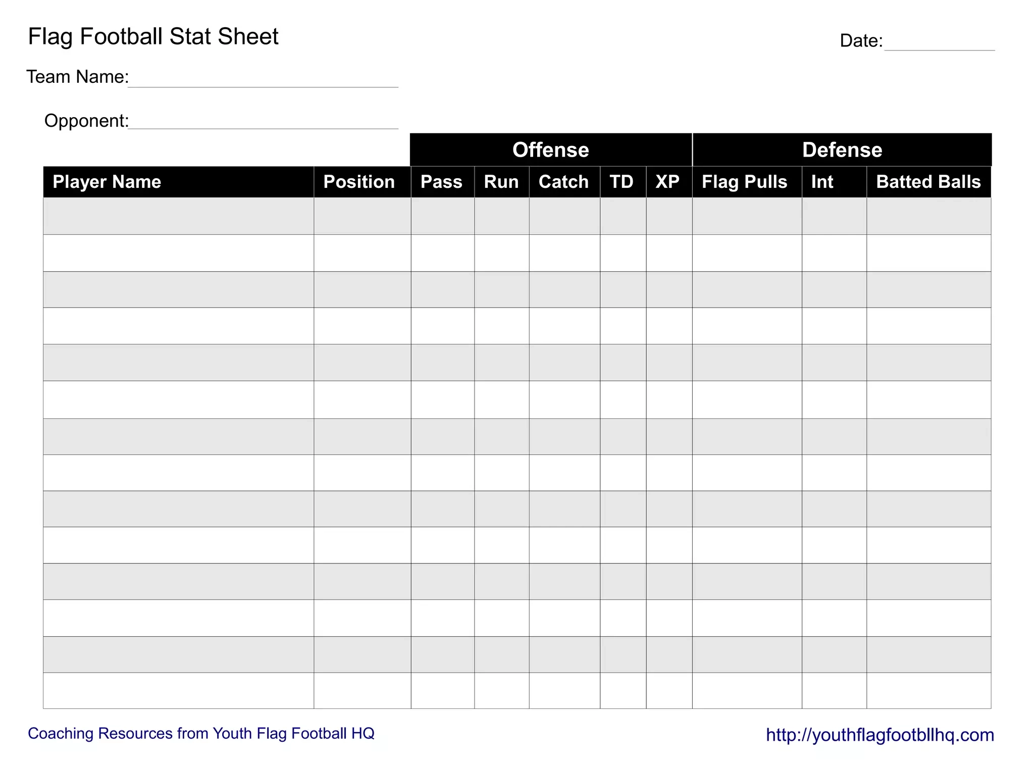 Football Stat Sheet Printable