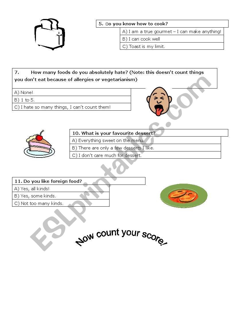 Food Personality Quiz Printable