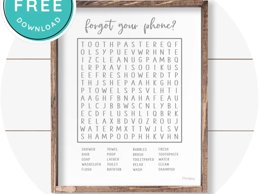 Forgot Your Phone Word Search Funny Bathroom Art Free Printable