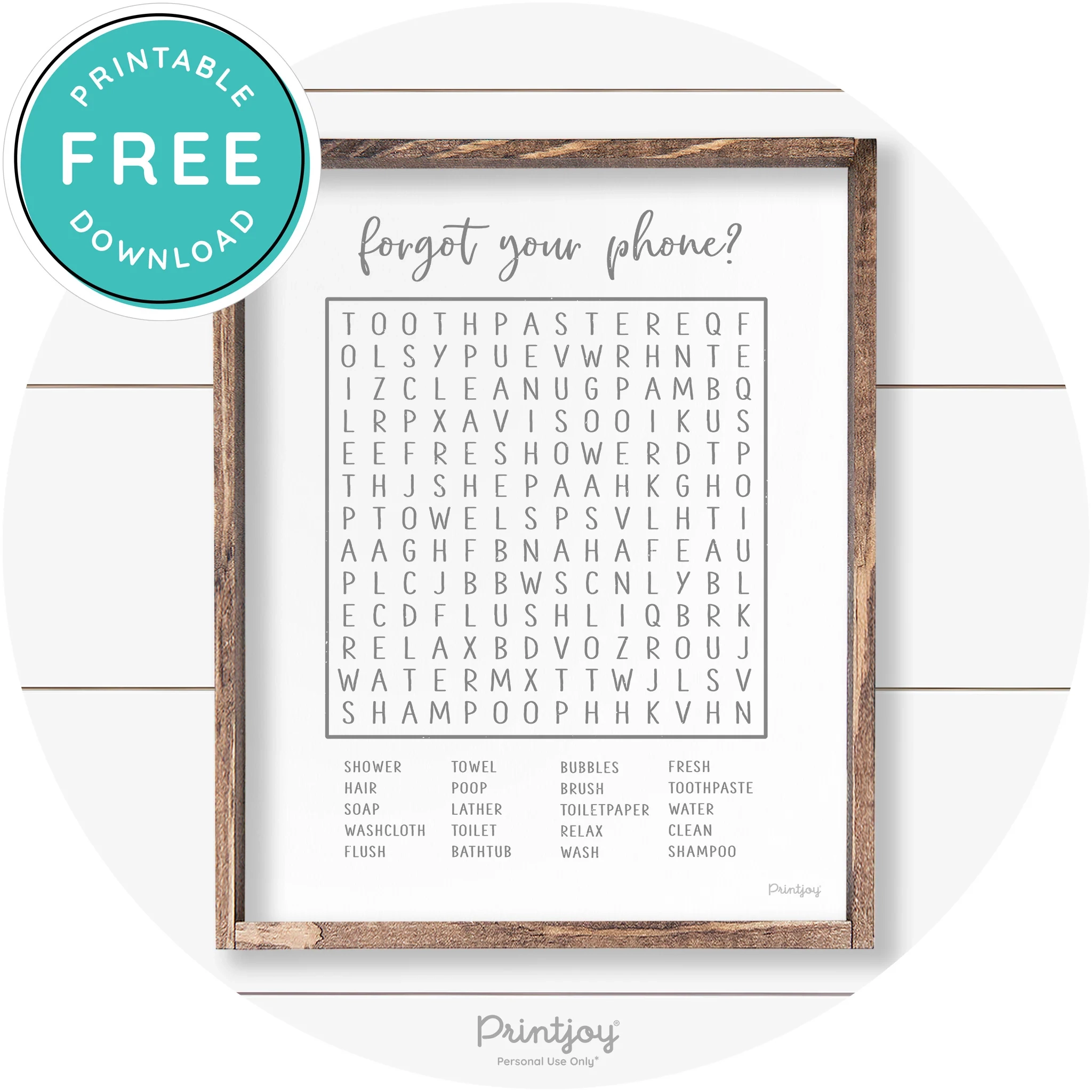 Forgot Your Phone Word Search Funny Bathroom Art Free Printable