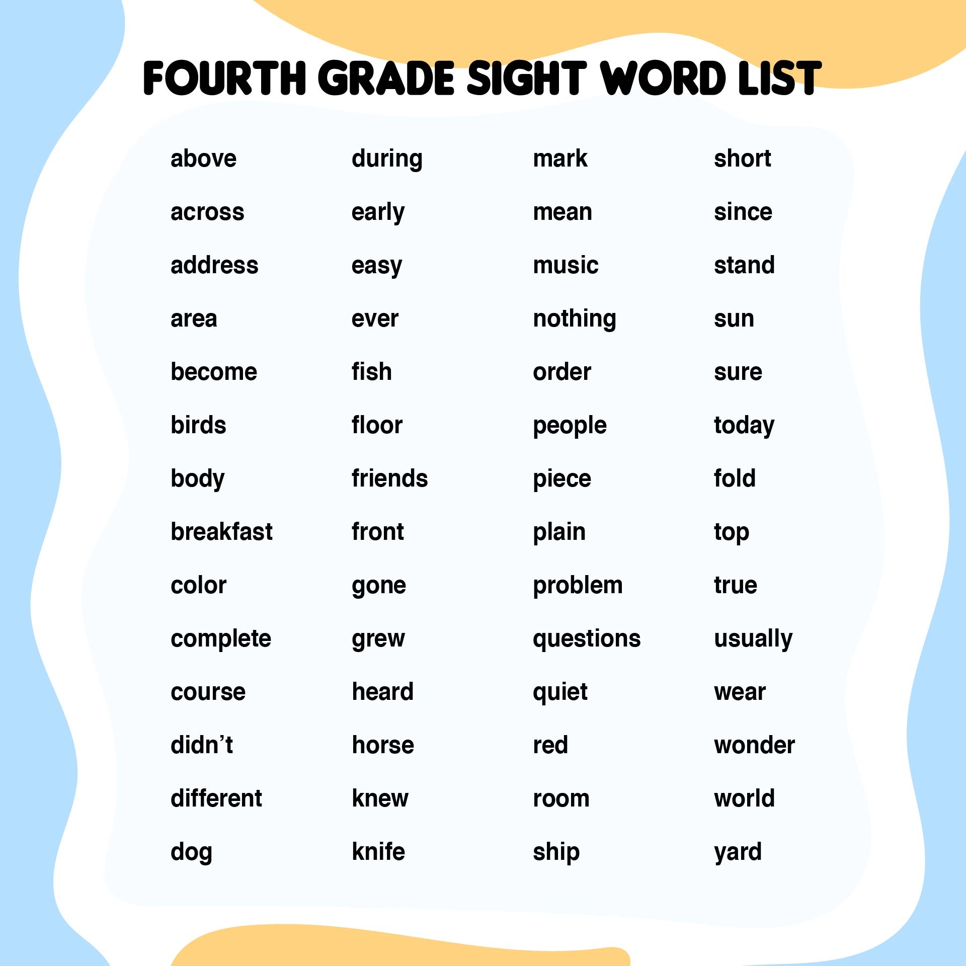 Fourth Grade Sight Words 10 Free PDF Printables Printablee Worksheets Library