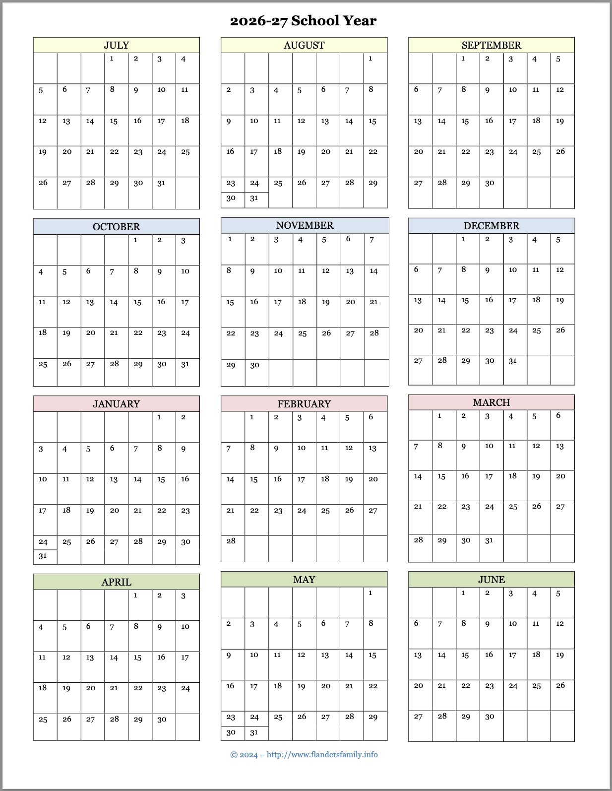 Free 2026 Calendars For Advanced Planning Flanders Family Home Life