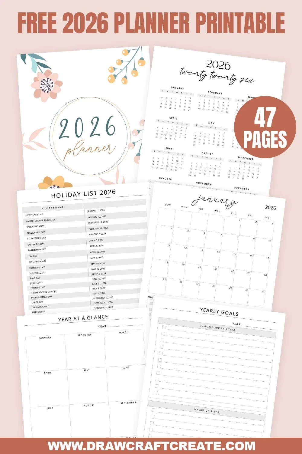 Free 2026 Planner Printable 47 Pages Draw Craft Create