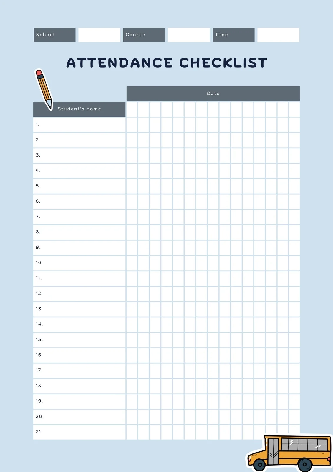 Free Printable Attendance Chart Template Free Printable Attendance Chart Template