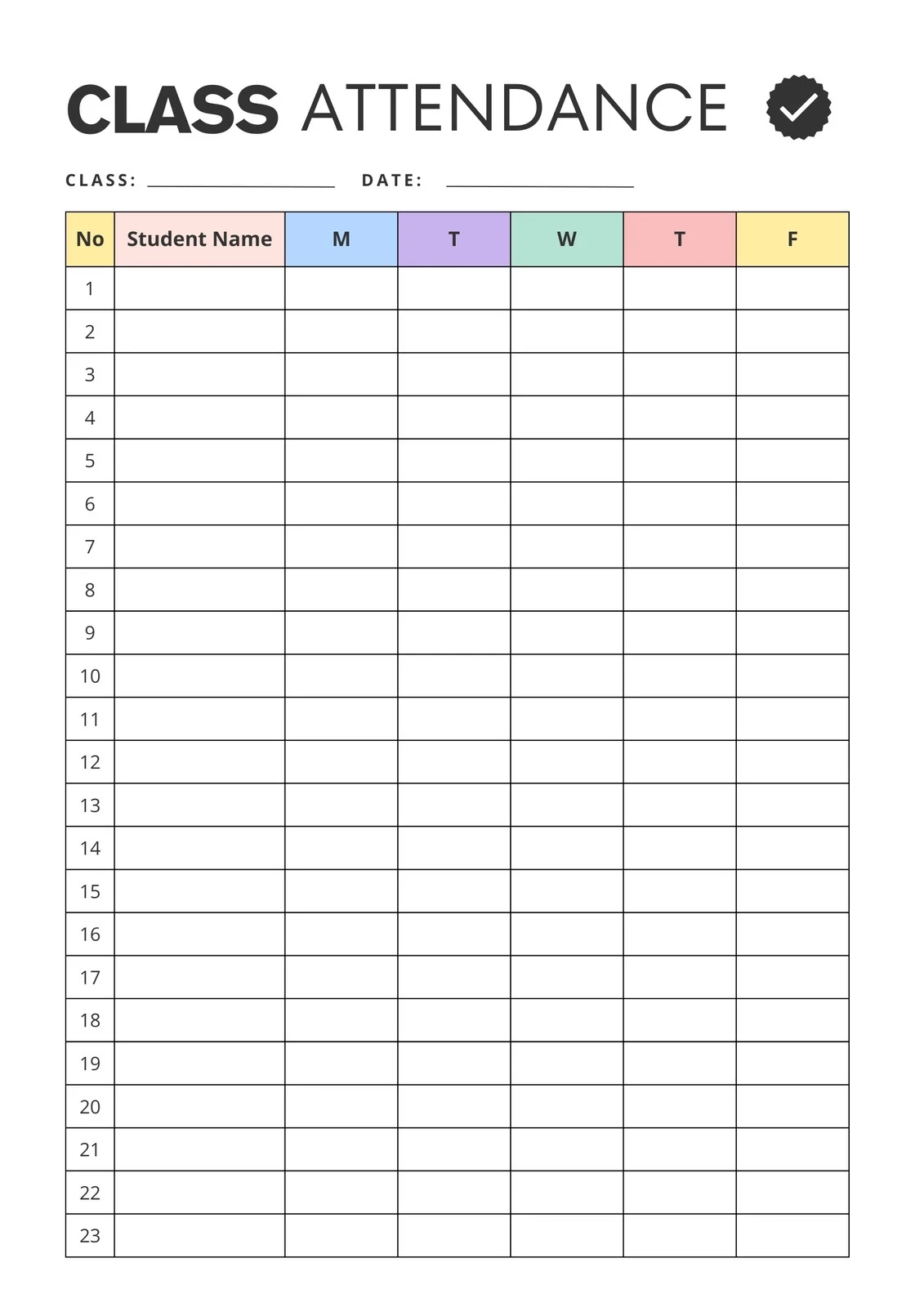 Printable Attendance Chart For Kids