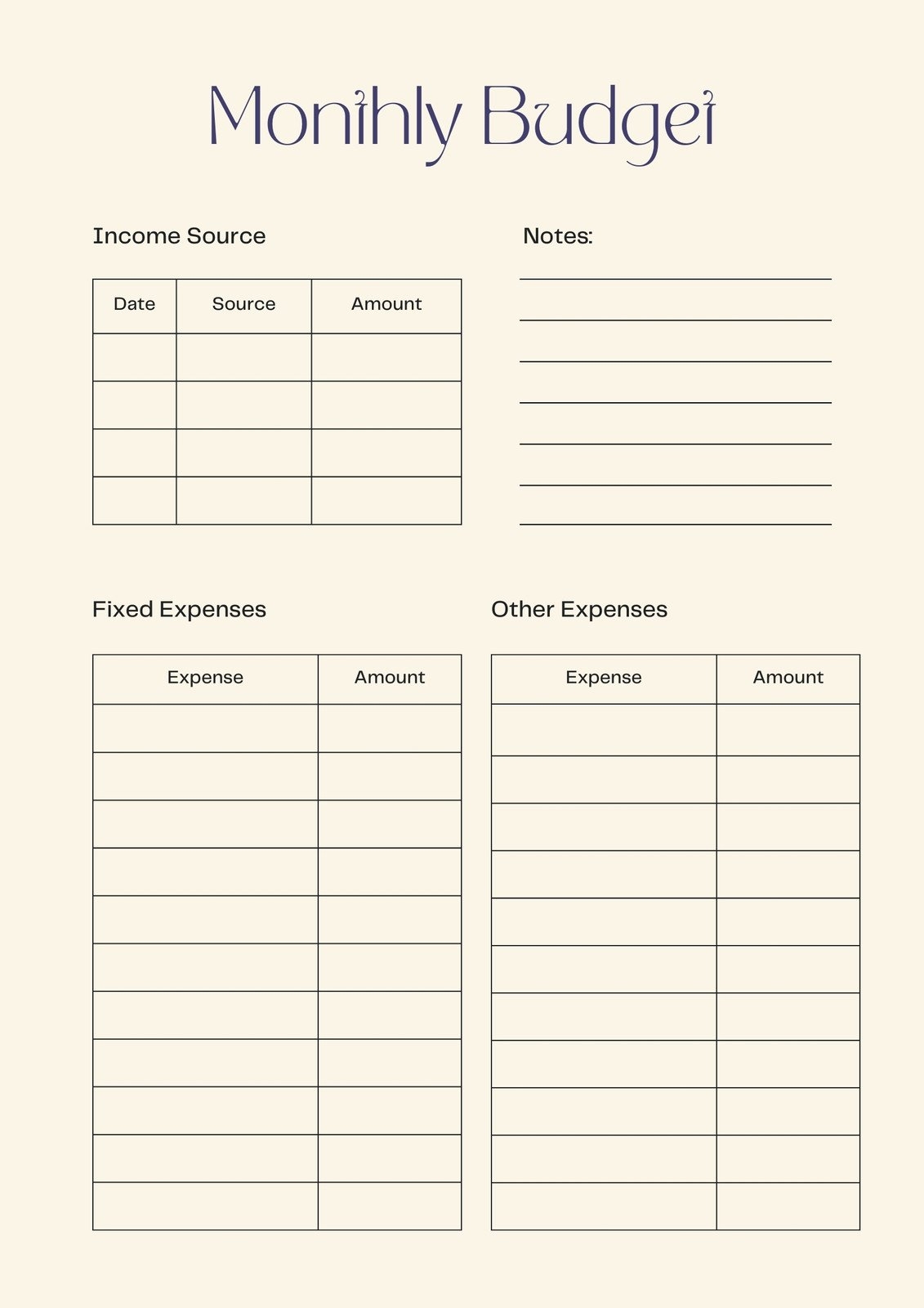 Free Printable Household Buget Sheet